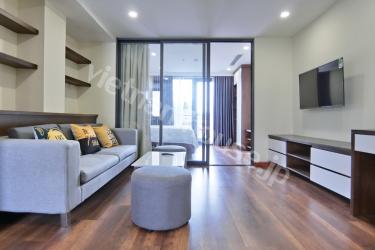 Such a wide balcony in timber-flooring serviced apartment
