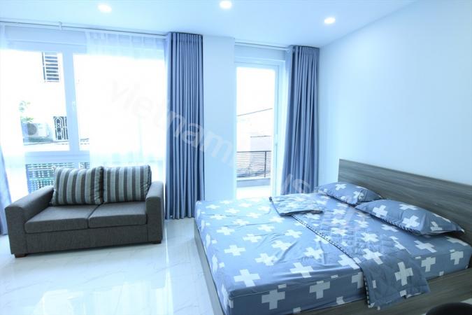 Spacious balcony at modern serviced apartment in Binh Thanh District.